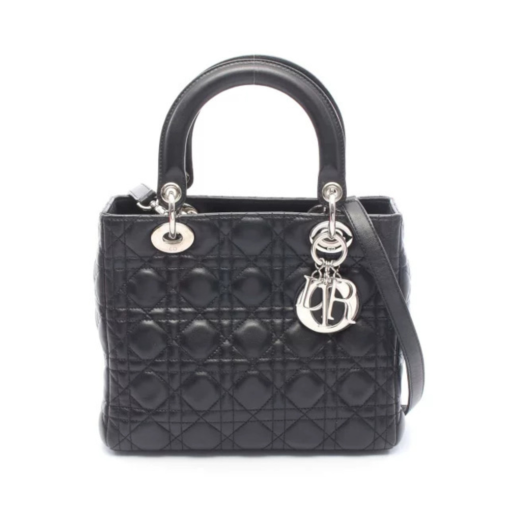 Dior LADY Cannage Handbag Leather Black